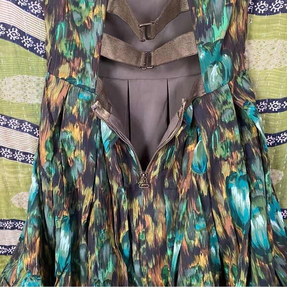 Alice + Olivia Green Watercolor Silk Strapless Mini Dress Size 4 - Picture 10 of 16